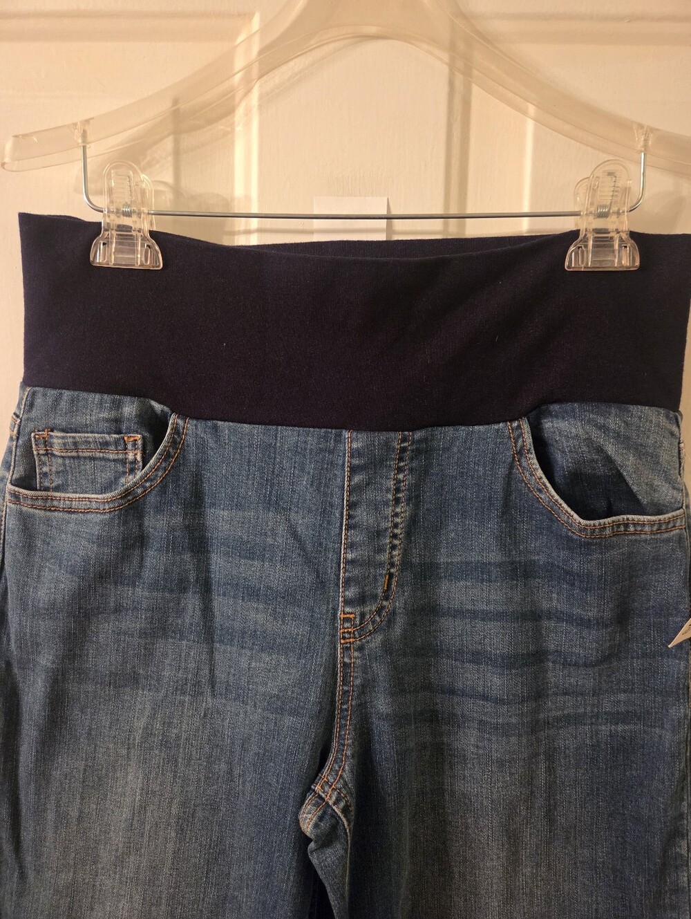 M RENA Maternity Wide Leg Raw Hem Jeans Size Large NWT - Picture 3 of 8